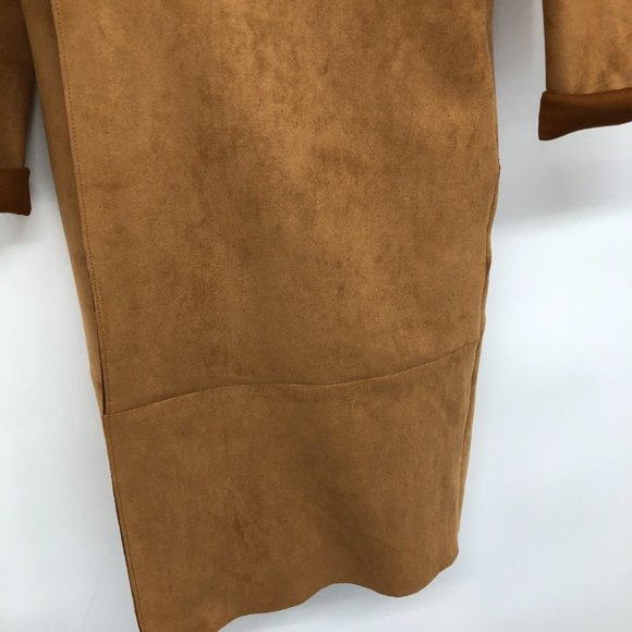 Zara Camel Brown Faux Suede Lightweight Midi Trench Coat EUC size S - Picture 9 of 16